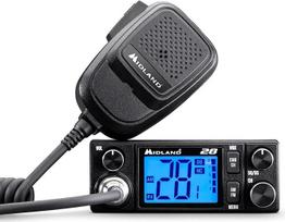 "Midland 28" CB radijo stotis su 2 colių LCD ekranu, VOX laisvų rankų funkcija, triukšmo slopinimo funkcija, 12/24 V, daugiastandartinė, RF stiprinimas, skirta lengviesiems ir krovininiams automobiliams, juoda
