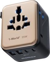 "MOMAX" kelioninis adapteris 35 W GaN, kelioninis kištukinis adapteris visame pasaulyje su 3USB-C 2USB-A, tarptautinis kištukinis lizdas, vienu metu įkraunantis 6 įrenginius, skirtas Vokietijai, JAV, Jungtinei Karalystei, Tailandui - auksinis