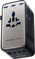 "Momax" 9-in-1 didelės galios universalus kelionių adapteris 205W GaN pasaulinis universalus adapteris su 6 USB-C ir 1 USB-A, kintamosios srovės lizdu, A/C/G/I tipo kištuku, tinkantis daugiau kaip 200 šalių, saugus nešiojamiesiems kompiuteriams ir telefon