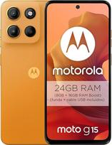 "Motorola Moto G15" 24GB (8GB+16GB RAM Boost)/256GB Orange Ispanija 6,72" FHD+ ekranas, 50 MP kameros sistema ir itin plataus kampo objektyvas, 5100 mAh baterija, "TurboPower Charge", minkštas