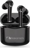 "Nakamichi TW2XS" realios belaidės stereo TWS ausinės su mažo vėlavimo "Bluetooth 5.3" ryšiu Skaitmeninis signalo apdorojimas DSP "Clear Voice Capture" CVC jutiklinis valdymas Įkrovimo dėklas juodas