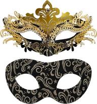 "Oidea" maskarado kaukių rinkinys poroms: Metalinė kaukė su blizgučiais Venecijos maskarado puskaukė su blizgučiais Romantiška Helovino vakarėliui Karnavalo kostiumas Fancy Dress Dovana porai Partneris