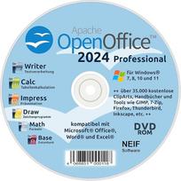 "Open Office 2024 Professional" ant DVD - suderinamas su "Microsoft® Office® Word®" ir "Excel®" - für Windows 11/10/8/7