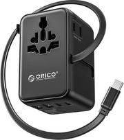 "ORICO" 100 W GaN kelioninis adapteris "7-in-1" su 100 W GaN greitojo įkrovimo adapteriu, 3 USB-C ir 2 USB-A, kelioninis kištukas su 2 saugikliais Europai, Jungtinei Karalystei, JAV, Azijai - UAX (juodas)