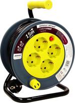 "Orno AE-1339" mini kabelių ritė 15 m su 4 lizdais, metaliniu stovu ir šilumine apsauga, 2300 W / 10 A, 230 V ~, 50 Hz, 18 x 24,5 x 14 cm (geltona)