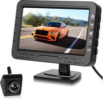 "Plug & Play" atbulinės eigos kameros rinkinys 4,3 colio: 1080P AHD automobilinė kamera su pasukamuoju IP68 vandeniui atspariu objektyvu - parkavimo pagalba su reguliuojamomis gairėmis ir 12-24 V monitoriumi sunkvežimiams