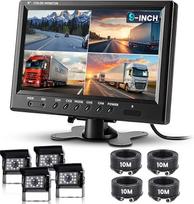 "Podofo" furgonų RV galinio vaizdo kamerų rinkinys, 9 colių monitorius, 4 kameros, 4 kanalų ekranas, IP68 vandeniui atsparios naktinio matymo kameros, priekinio vaizdo kameros, 12V-24V sunkvežimiams, stovyklavietėms, lengviesiems automobiliams