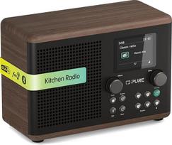 "Pure Classic H4 DAB+" radijas - skaitmeninis radijas su "Bluetooth 5.3", 10 W garsiakalbis, 2,4 colio spalvotas TFT ekranas, virtuvės laikmatis, žadintuvas, 80 stočių, AUX-In, USB, stilingas virtuvės radijas Kavos ruda / riešutmedžio spalva