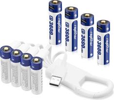 "Rapthor" AA 1,5 V įkraunama baterija, 8 vnt., aukštos kokybės, greitas ir ilgalaikis USB-C įkrovimas, 3600 mWh, skirta nuotolinio valdymo pultams, baterijomis valdomiems žaislams, klaviatūroms