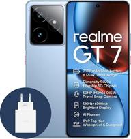 "realme GT7" 5G išmanusis telefonas, 12 + 256GB, 7000 mAh baterija, 120 W įkrovimas, "Dimensity 9400e" mikroschemų rinkinys, IMX906 50 MP kamera, AI planeris, 6000 nitų "Pro-Esports" 120 Hz ekranas, IP69, mėlynas, išskirtinis "Amazon