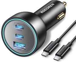 "Rocoren" cigarečių žiebtuvėlio USB C 165W, PD3.1 140W automobilinis įkroviklis QC5.0 PPS 3 prievadų automobilinio įkroviklio adapteris, suderinamas su "MacBook Pro", "Surface", "iPhone 17", "15 Pro Max", "Galaxy S24+", "S23", "iPad", "Huawei