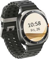 "Samsung Galaxy Watch Ultra" 47 mm titano išmanusis laikrodis su tamsiai pilkos spalvos guminiu dirželiu "Navy Band" dydis: S [italų, vengrų, lenkų, rumunų, austrų ir šveicarų versijos]