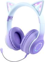 "Sendowtek" "Bluetooth" ausinės vaikams ir suaugusiesiems, per ausis, mielos katės ausys su nuimamu mikrofonu ir LED žibintais Belaidės ausinės gimtadienio mergaitėms, telefonams, planšetiniams kompiuteriams