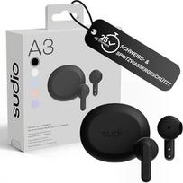 "sudio A3" tikros belaidės ausinės Belaidės "Bluetooth 5.4" ausinės per ausis "Bluetooth" kelių taškų ryšys "Bluetooth" apsaugotas nuo prakaito ir purslų liečiant 25 valandų žaidimo trukmė USB-C įkrovimo dėklas juodas