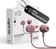 "sudio V3 Essential" laidinės ausinės su kabeliu, "In-Ear" ausinės su USB-C jungtimi, pintos, laidas atsparus lūžiui, integruotas mikrofonas, IPX4 atsparumas vandeniui, rožinės spalvos