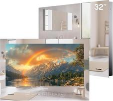 "SYLVOX" veidrodinis televizorius vonios kambariui, 32 colių, atsparus vandeniui IP65, "Google TV" 1080P, 60 Hz, "Hotspot" ir "WiFi", 500 nitų ryškumas, dvigubas priekinis garsiakalbis, 12 V išmanusis televizorius viešbučiui, sporto salei, pirčiai (įdėtas