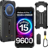 "Ulefone RugKing" lauko išmanusis telefonas "Android 15 AI", atsparus mobilusis telefonas 9600 mAh, 16GB + 256GB/SD-2TB, aštuonių branduolių, 50MP + 8MP, 5,99 colių, 126 dB garsiakalbis, žibintuvėlis, 3 kortelių lizdai, IP68/IP69K/OTG/NFC/GPS