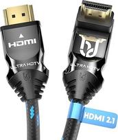 "Ultra HDTV" 90° 8K HDMI 2.1 kabelis - 3 m, kampinis kištukas, 48Gbps, 8K@60Hz, 4K@120Hz, apsauga nuo susisukimo, aukščiausios kokybės nailono apvalkalas, skirtas televizoriui, monitoriui, PS5, "Xbox", namų pramogoms