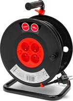 "Velamp REEL-FR-40" 40 m ilgio elektros ilgintuvas su kabelio vyniotuvu 4 lizdai 16A skerspjūvis 3G1.5mm2 juoda/raudona