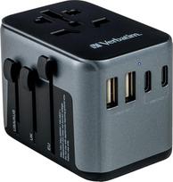 "Verbatim" universalus kelioninis adapteris UTA-03 su 2 USB-A, 3 USB-C prievadais, nešiojamojo kompiuterio, mobiliojo telefono, fotoaparato kelioninis kištukas, visame pasaulyje, 100-250 V, pristatymas į Šveicariją