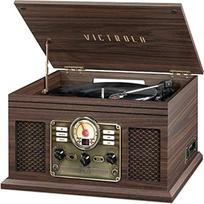"Victrola Nostalgic" 6-in-1 "Bluetooth" patefonas ir multimedijos centras su integruotu garsiakalbiu, trimis atkūrimo greičiais, CD ir kasečių grotuvu, FM radiju, Espresso, VTA-200B-ESP-INT