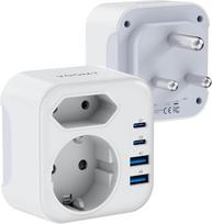 "Voomy" kelioninis adapteris - kelioninis adapteris su 2 USB-C ir 2 USB-A, sulankstomas iš nedegių medžiagų (iš ES į ZA)