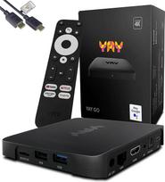 "VU+ Yay GO 4K UHD "Android TV" transliacijų dėžutė - "Android TV 14", integruotas "Chromecast", 2GB RAM, 8GB "Flash", "Bluetooth 4.2", USB 3.0, "Widevine L1", HDCP 2.3, greitas 1200Mbit "WiFi", HTS e-com HDMI kabelis