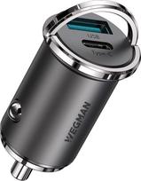 "Wegman" 45 W cigarečių žiebtuvėlio USB C ir USB A automobilinis įkroviklis (itin kompaktiškas), 12 V USB adapteris automobiliui, greitasis įkroviklis išmaniesiems telefonams, planšetiniams kompiuteriams ir kt., palaiko Power Delivery ir QC3.0