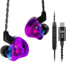 "Yinyoo CCZ Melody" USB-C ausinių monitorių hibridinės 1BA 1DD HiFi ausinės, gilaus boso, lengvos ausinės IEM su 4N OFC kabeliu muzikantams, būgnininkams ir bosistams (violetinės mėlynos spalvos, su mikrofonu)