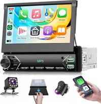 1 DIN automobilinis radijas su 7 colių rankiniu ištraukiamu jutikliniu ekranu Carplay Android Car Wireless, FM radijas su Bluetooth, EQ, Mirror Link, 2 USB/Type-C/TF, automobilinis radijas su atbulinės eigos kamera/vairavimo sistema