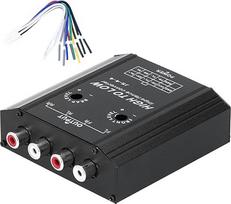1 komplektas o Keitiklis 12 V 4 kanalų automobilinis garsiakalbis Aukšto ir žemo lygio keitiklio adapterio jungtis RCA jungtis Apsauga nuo trukdžių, tvirtinimas prie automobilių įrengimų, transporto priemonių montavimo dalys