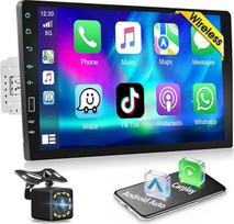 1-Din "Bluetooth" automobilinis radijo imtuvas Belaidis "A-pple Carplay" "Android" automobilinis radijas, 9 colių IPS jutiklinis ekranas "Carplay" radijas su "iOS" / "Android" Mirror Link EQ AM FM / RDS SWC USB, atbulinės eigos kamera