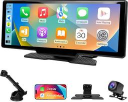 10,26 colių automobilinis ekranas - belaidis "Android" automobilinis ekranas "Carplay" ekranas su navigacija 4K Dash Cam 1080P atbulinės eigos kamera IPS jutiklinis ekranas "Bluetooth Mirror Link" padalytas ekranas FM radijas / AUX 64G TF