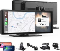 10,26 colių belaidis "Apple CarPlay" ir "Android" automobilio "CarPlay" ekranas, nešiojamasis automobilio ekranas su HD galinio vaizdo kamera, "CarPlay" automobilinio radijo jutiklinis ekranas palaiko GPS navigaciją, BT, "Mirror Link", FM/AUX