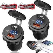2 cigarečių žiebtuvėlio USB pakuotė su įtampos ekranu, dviejų prievadų greitojo įkroviklio automobilinis įkroviklis, adapteris PD 30 W USB C ir QC 3.0 automobilinis įkroviklis, suderinamas su 12 V automobiliniu įkrovikliu