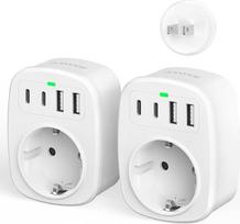 2 pakuotės Japonijos kelioninis adapteris, 5-in-1 ES-Japonijos adapterio lizdas su 2 USB C ir 2 USB A, kelioninis adapteris, skirtas JP, JAV, Tailandui, Kinijai, Kanadai