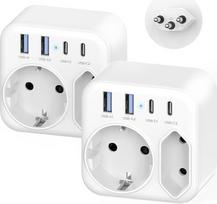 2 vnt. kelioninių adapterių Šveicarija, Šveicarijos adapteris Šveicarija su 4 USB ir 2 kintamosios srovės kištukiniais lizdais, ES ir Šveicarijos kištukinio lizdo adapteris, Šveicarijos J tipo kelioninis kištukas Maldyvams, Ruandai, Lichtenšteinui