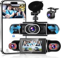 2K Dash Cam automobilio priekinė galinė kamera su WiFi, 4 x Dash Cam 1080P automobilio kamera su 3 colių IPS ekranu, 24H parkavimo stebėjimas, naktinis matymas, G jutiklis, 360 laipsnių apsauga, palaiko 128GB Max