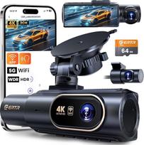 3 kanalai 4K automobilinė ir riedėjimo kamera, kabelinė 4K kamera automobiliams, 4K+1080P+1080P vaizdas, integruotas "Wi-Fi" ir programėlė, G jutiklis, Nachtsicht, inkl. 64GB SD-Karte