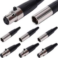 3 kontaktų mini XLR vyriškas, TA4F adapterio kištukas moteriškas ir TA4F adapterio kištukas, mini XLR galai, pakaitinis mikrofono garso kištukas (6 vnt.)