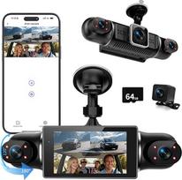 360° Dash Cam automobilio priekinė galinė 4 kanalų Dash Cam automobilio kamera FHD 4K + 1080Px3, nemokama 64GB SD kortelė, 4 x 140° platus kampas, WDR naktinis matymas (8 IR šviesos diodai), G jutiklis, 3 colių IPS ekranas, 24/7 parkavimo režimas, kilpa