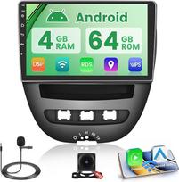 4 + 64GB "Android 13" automobilinis radijas "Peugeot 107", "Toyota Aygo", "Citroen C1" 2004-2014 m. Belaidis "Carplay Android" automobilis, 10,1 colio ekranas, "Bluetooth" automobilinis radijas, palydovinė navigacija, atbulinės eigos kamera, "WiFi" FM RD