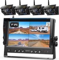 4 belaidės saulės magnetinės atbulinės eigos kameros, 9 colių 1080P HD monitorius, 9600 mAh akumuliatorius, 1 minutės montavimas, IP69K atsparumas vandeniui, skirtos priekaboms, nameliams ant ratų ir sunkvežimiams