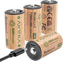 4 C įkraunamų baterijų pakuotė, LR14/AM2, 1,5 V ličio baterijos, 7200 mWh, 500+ įkrovimo ciklų, pridedamas USB-C įkrovimo laidas, skirtas žibintuvėliams, stovyklavietės lempoms, radijo imtuvams, avarinei šviesai ir žaislams