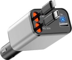 4 in 1 USB cigarečių žiebtuvėlio adapteris, 12 V automobilinis mobiliojo telefono įkroviklis, 69 W automobilinis cigarečių žiebtuvėlio USB automobilinis įkroviklio adapteris mobiliajam telefonui Pd greitasis įkroviklis su iPhone 16/15/14/13/12, S24/S2