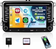 4+64G CAMECHO Android 13 automobilinis radijas VW Polo Golf 5 Golf 6 Skoda Passat su Carplay/Android Car/Mirrorlink, 7 colių jutiklinis ekranas Bluetooth 5.0 WiFi GPS FM RDS radijas + 32 juostų ekvalaizeris