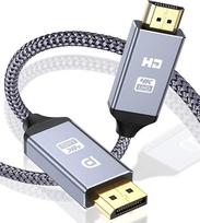 4K DisplayPort- HDMI kabelis 5 m, vienkryptis DP- HDMI jungties kabelis [paauksuotas, pintas, aliuminio įvorė], DP kompiuterio ir HDMI monitoriaus kabelis, suderinamas su monitoriumi, projektoriumi, televizoriumi, AMD, NVIDIA