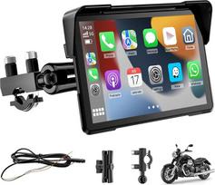 7 colių motociklo "Carplay" ekranas, atsparus vandeniui IPX67, "Apple" ir "Android" belaidis "CarPlay" su dviguba "Bluetooth", automatinis ryškumo nustatymas, valdymas balsu, GPS, padangų slėgio nustatymas