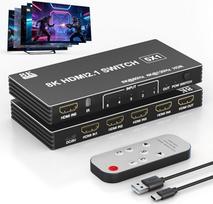 8K HDMI skirstytuvas su 5 prievadais - 8K@60Hz HDMI jungiklis, 5 įėjimai ir 1 išėjimas - 5 prievadų HDMI jungiklis su nuotolinio valdymo pultu HDR10+ HDCP2.3 CEC HDMI 2.1 3D, aliumininis jungiklis, skirtas PS5/4/3 DVD grotuvui Roku PC Fire Stick TV Xbox V