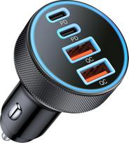 90W 4 prievadų automobilinis įkroviklis, Cigaretės žiebtuvėlio USB C 12V adapteris 45W + 45W PD&QC automobilinis įkroviklis USBC automobilinis įkroviklis greitasis įkroviklis iPhone 17 Air 16 16e 15 14 Pro Max, iPad, Google Pixel 10 9 8 7